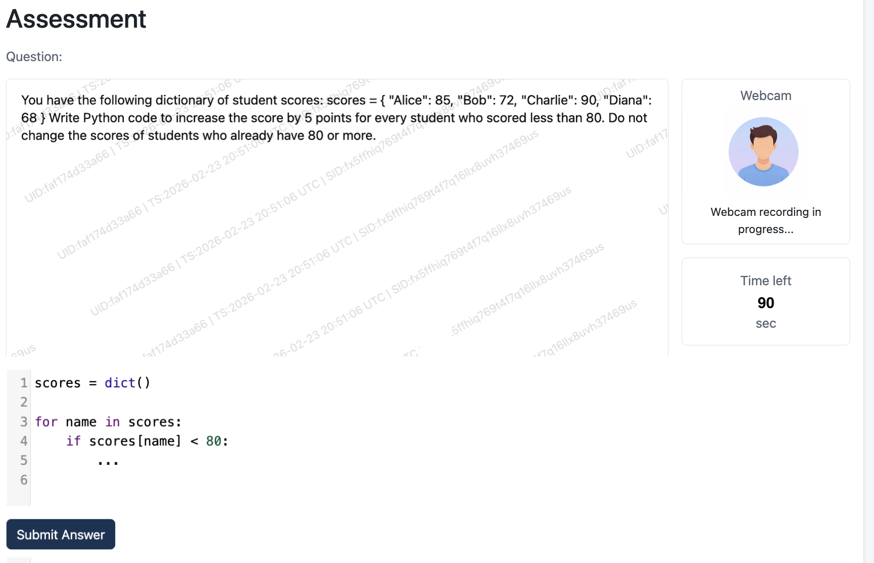 Candidate assessment experience screenshot